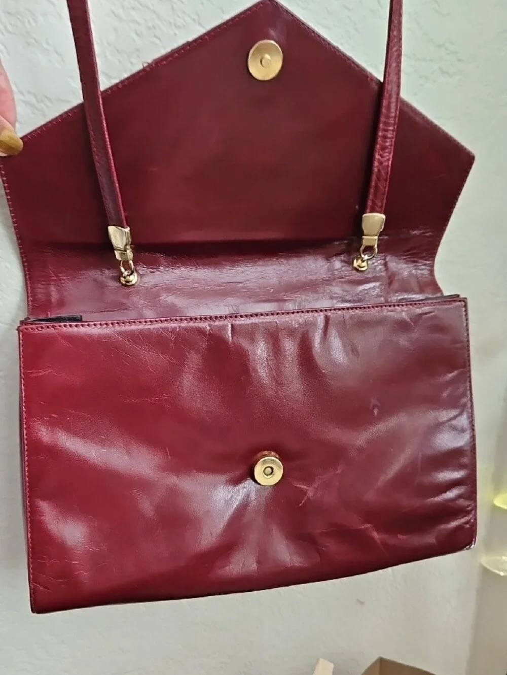 Women's Burgundy Leather Shoulder / Clutch Bag - Designer Style